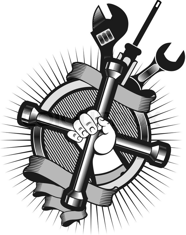 634x800 Vector Logo On A White Background Hand Holding A Mechanical Tools