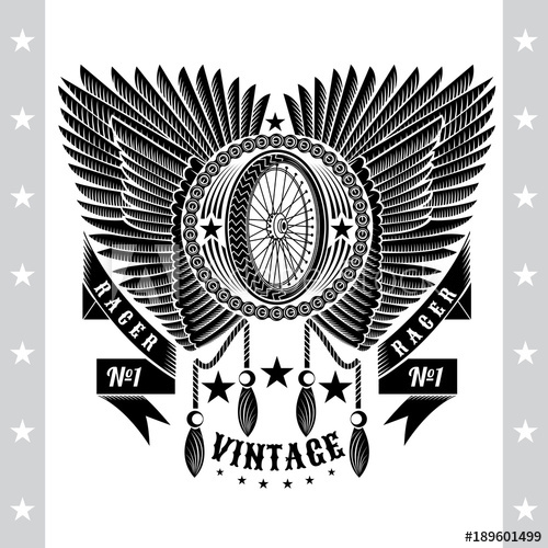 500x500 Motorbike Wheel Between Wings And Ribbon With Round Chain Frame