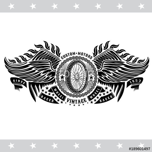 500x500 Motorbike Wheel In Center Round Chain Frame Between Wings And
