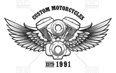 400x250 Motorcycle Engine And Wings In Tattoo Style Vector Image Vector