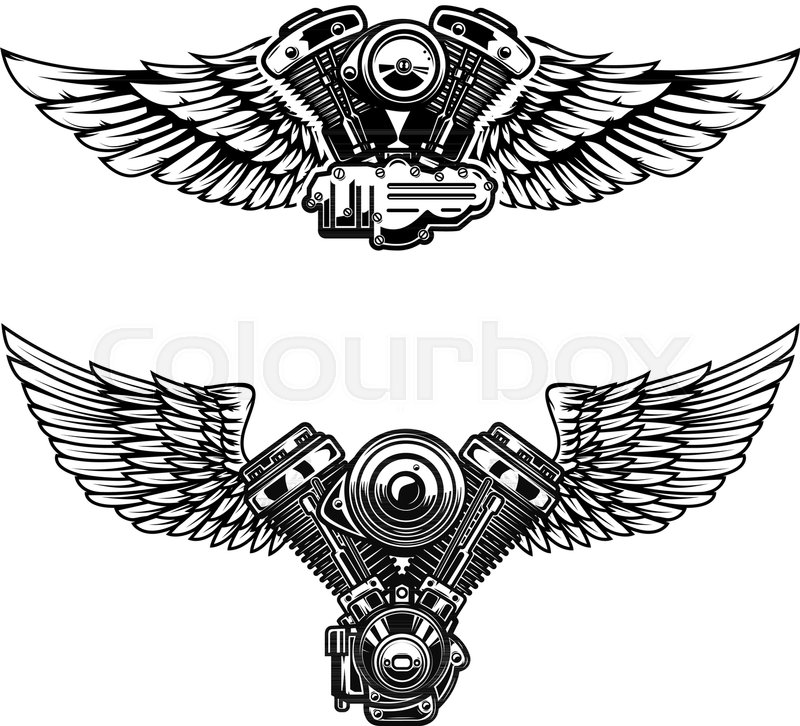 800x726 Set Of Winged Motorcycle Engine. Design Elements For Poster