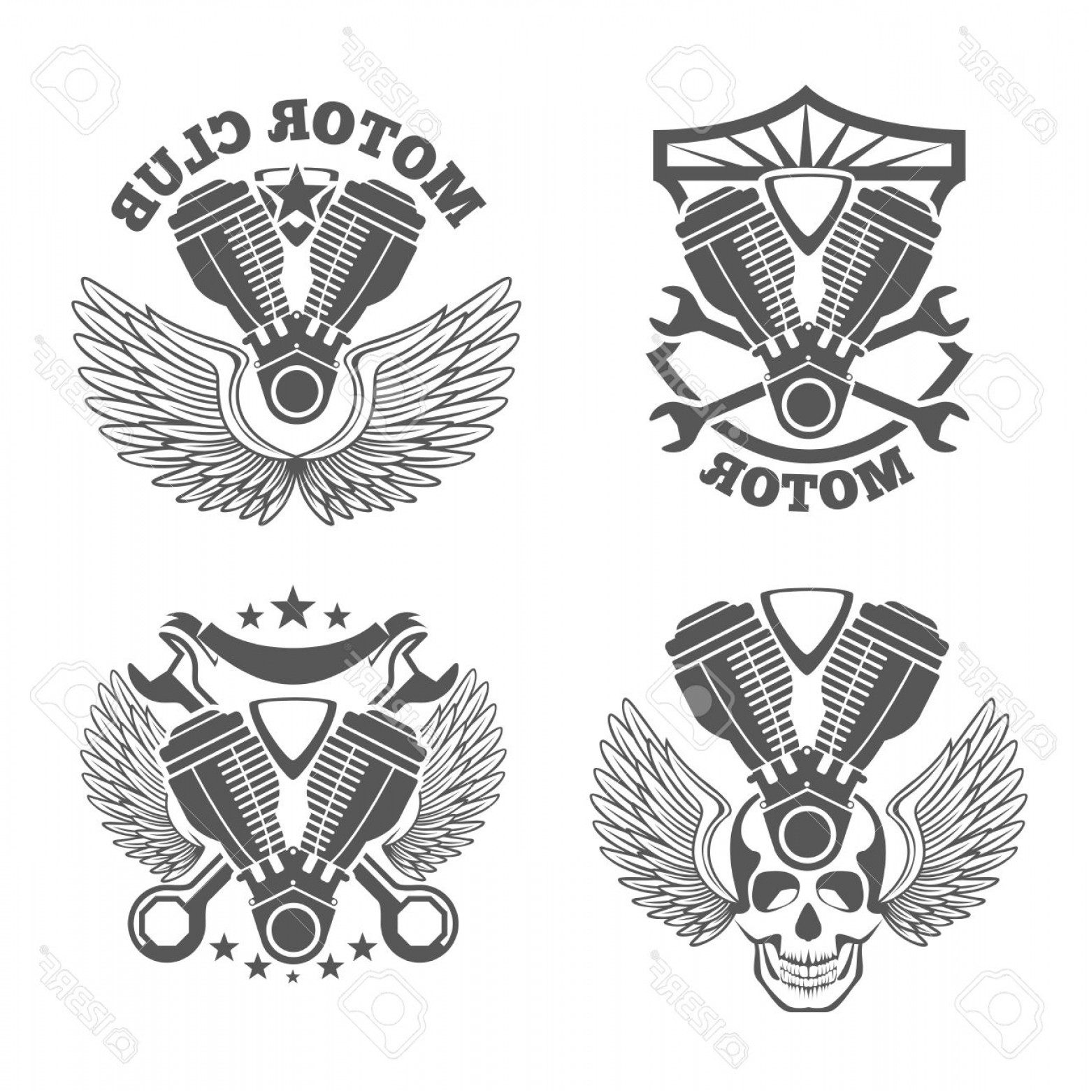 1558x1560 Stock Vector Motorcycle Engine In Monochrome Colors Vintage Retro