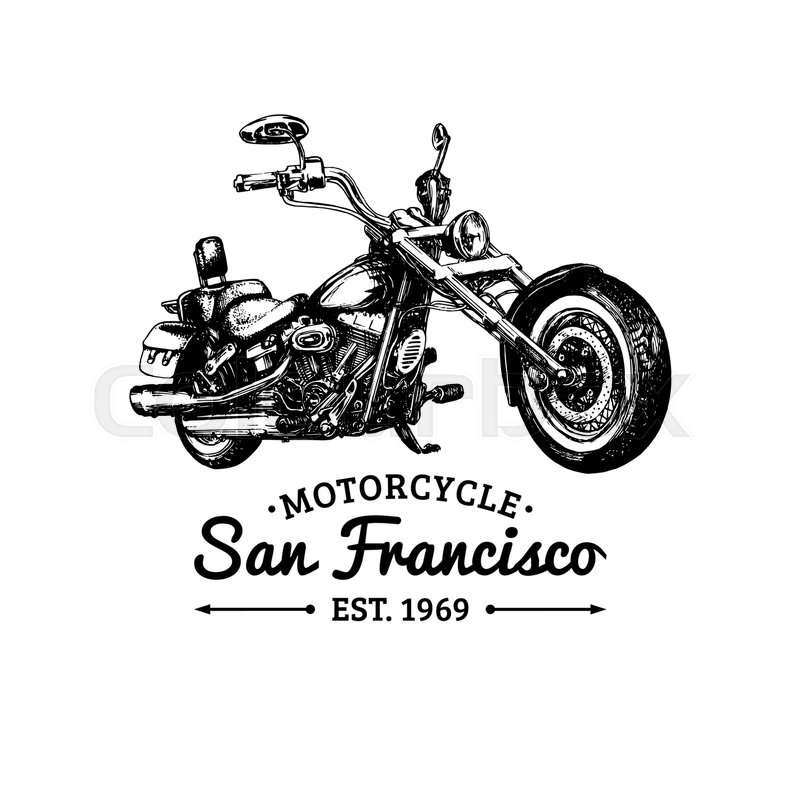 800x800 Biker Club Logo. Vector Hand Drawn Motorcycle In Ink Style