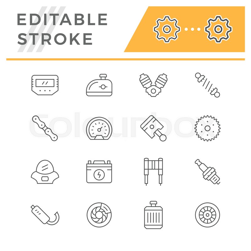 800x800 Set Line Icons Of Motorcycle Parts Isolated On White. Editable