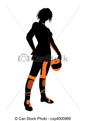 337x470 Female Motorcycle Rider Art Illustration Silhouette. Female