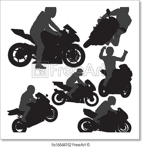 561x581 Free Art Print Of Biker Vector Silhouettes. Motorcycle Rider