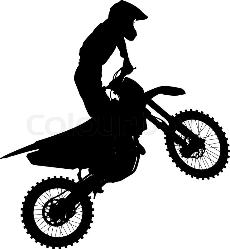 738x800 Black Silhouettes Motocross Rider On A Motorcycle. Vector