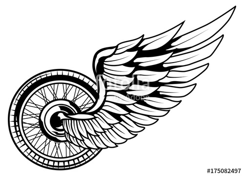500x360 Monochrome Illustration Of Motorcycle Wheel And Wing Isolated On