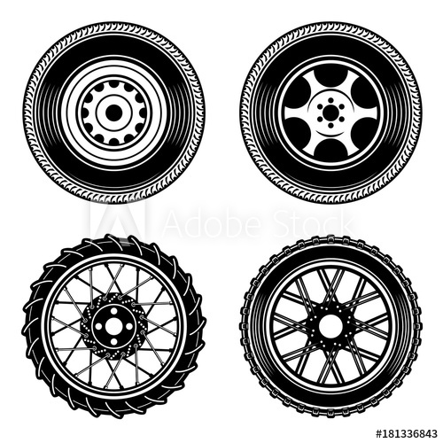 500x500 Set Of Car And Motorcycle Wheels Icons. Design Element For Logo