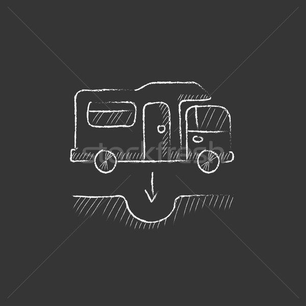 600x600 Motorhome And Sump. Drawn In Chalk Icon. Vector Illustration