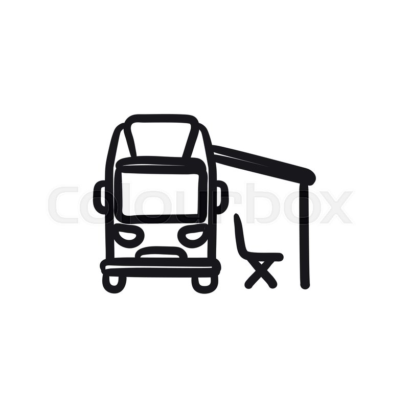 800x800 Motorhome With Tent Vector Sketch Icon Isolated On Background