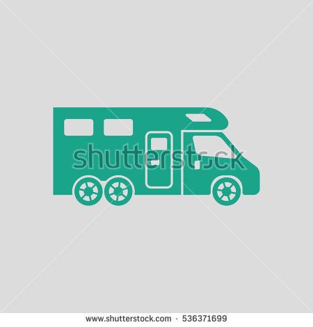 450x470 Camping Family Caravan Icon. Gray Background With Green. Vector