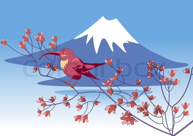 800x566 Bird On A Background Of Mount Fuji Stock Vector Colourbox