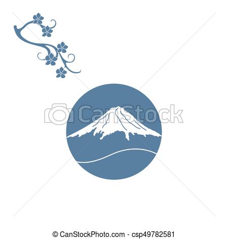 450x470 Cute Illustration Of Branch Of Cherry Blossoms And Mount Fuji. Set