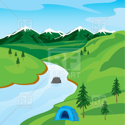 400x400 Mountain Landscape With River Vector Image Vector Artwork Of
