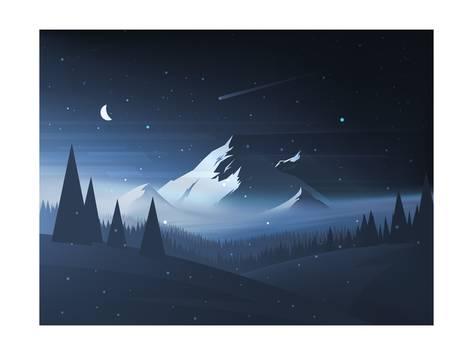 473x355 Night Mountain Winter Landscape. Vector Illustration Posters By