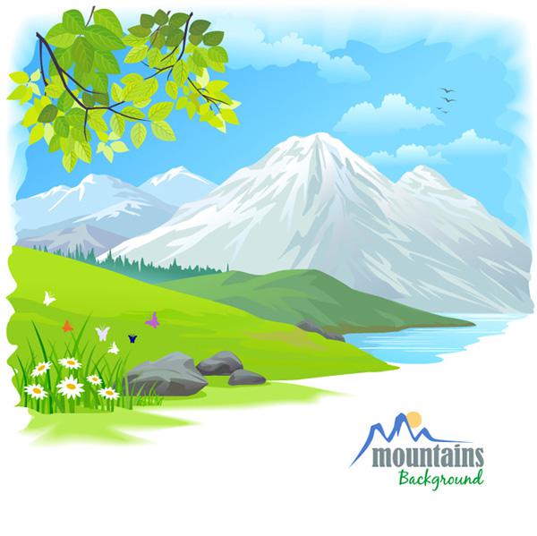 600x599 Painted Snow Mountain Landscape Vector [Eps]