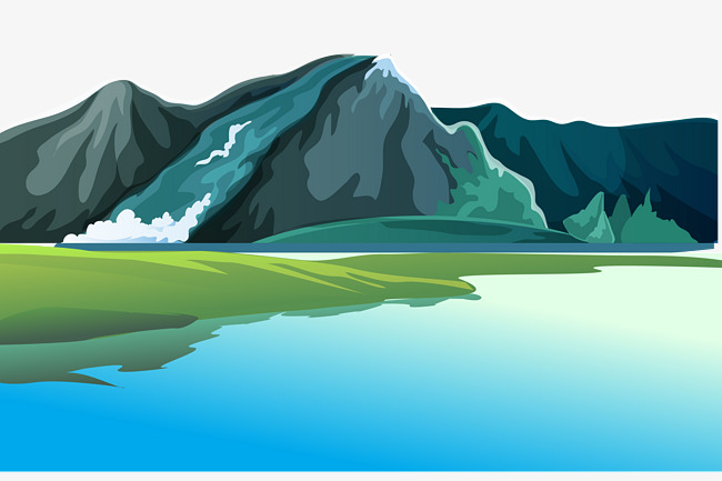 650x433 Vector Blue Cartoon Hand Painted Mountain Landscape Pattern, Blue