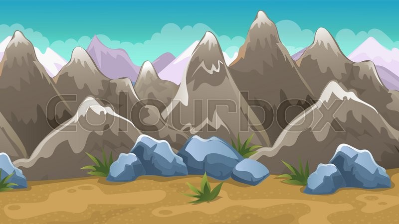 800x450 Vector Cartoon Game Background Of Brown Mountain Landscape Stock
