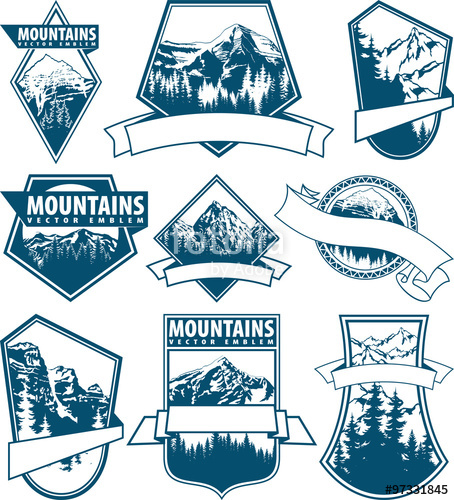 454x500 Vector Mountain Logo Emblem Set With Type Design Stock Image And