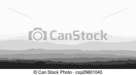 450x249 Landscape With Huge Mountain Range. Black And White Vector Panorama.