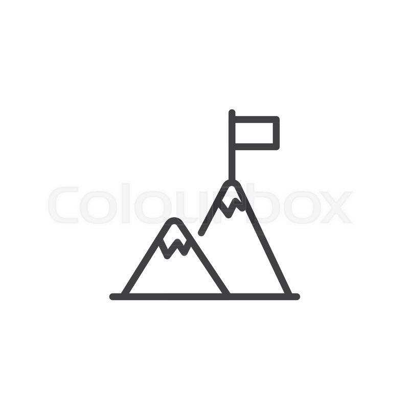 800x800 Flag On Mountain Top Line Icon, Outline Vector Sign, Linear Style