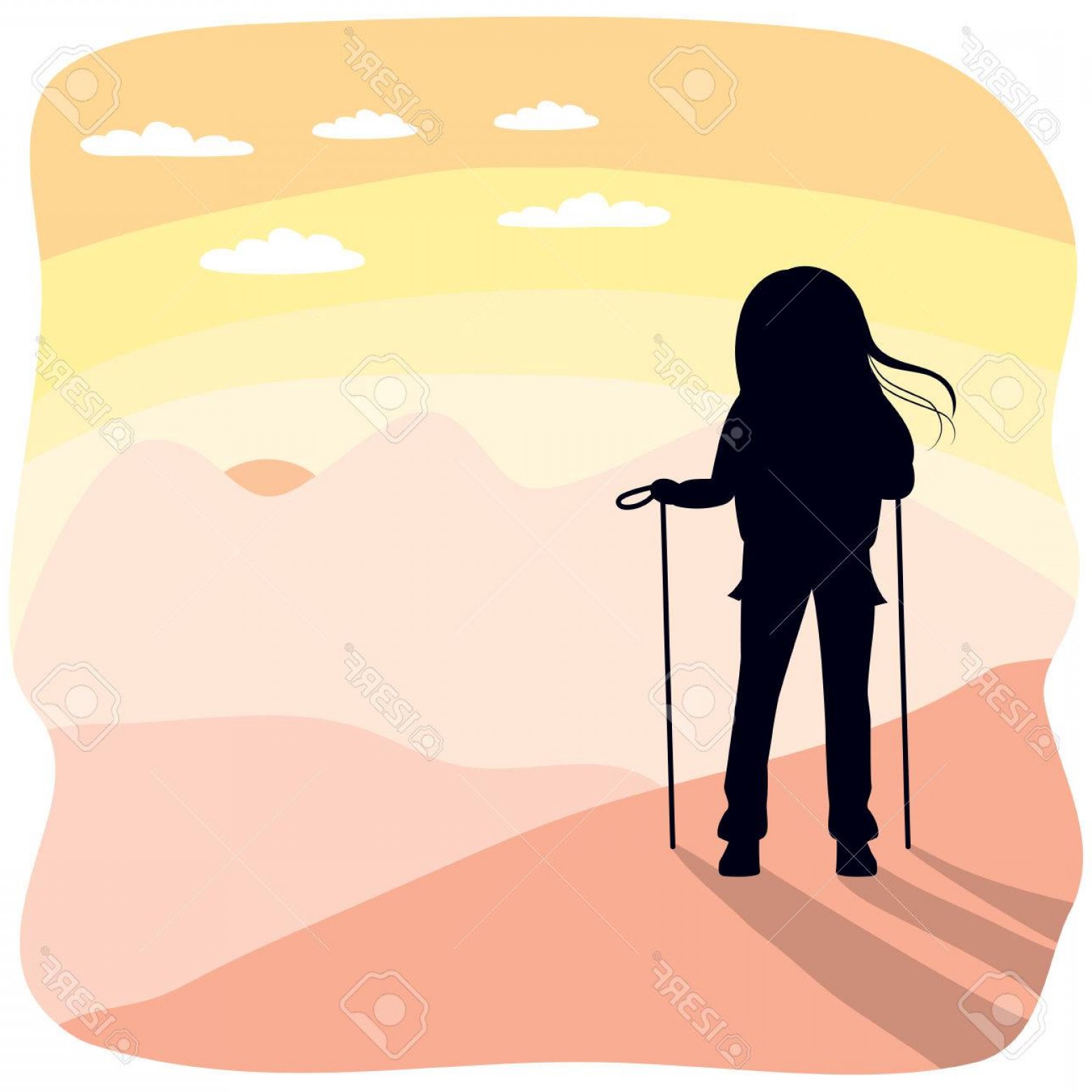 1560x1560 Photostock Vector Silhouette Of Hiking Woman Standing On Mountain