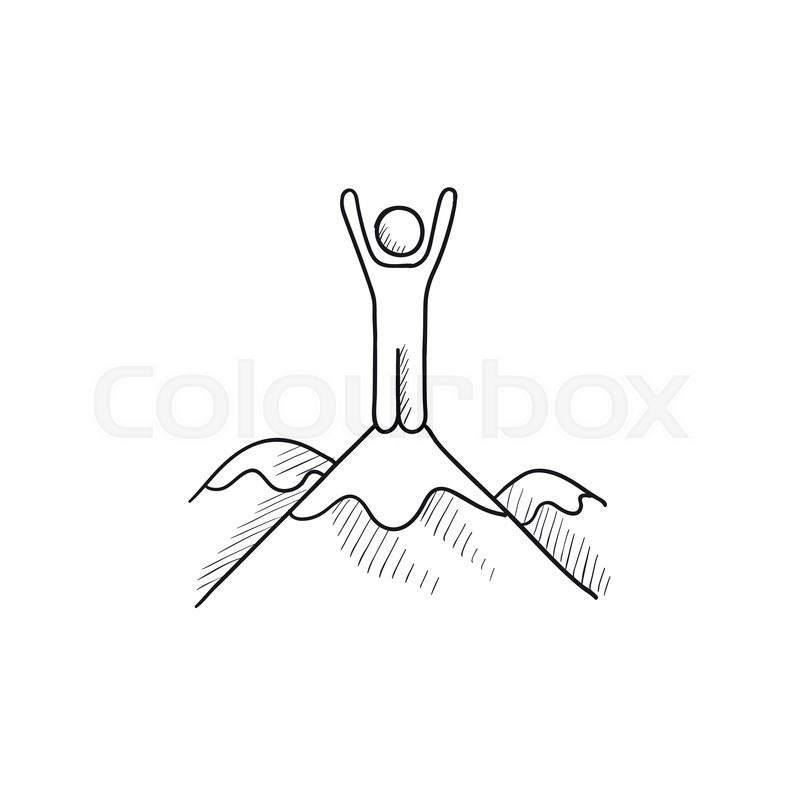 800x800 Man Standing On Top Of Mountain Vector Sketch Icon Isolated On