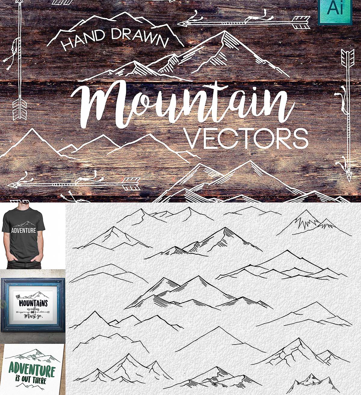 1200x1314 Hand Drawn Mountain Vector Free Download