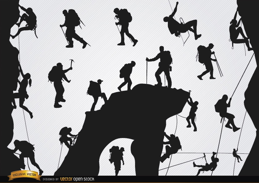 838x594 Mountain Climbing Silhouettes Set