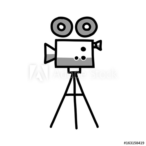 500x500 Movie Camera Vector Icon, Sketch On White Background