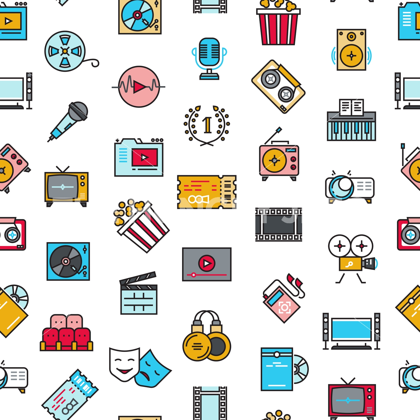 1400x1400 Entertainment, Cinema, Movie, Film Vector Seamless Pattern By