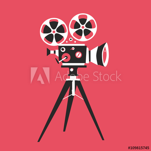 500x500 Retro Movie Projector Poster. Cartoon Vector Illustration. Cinema