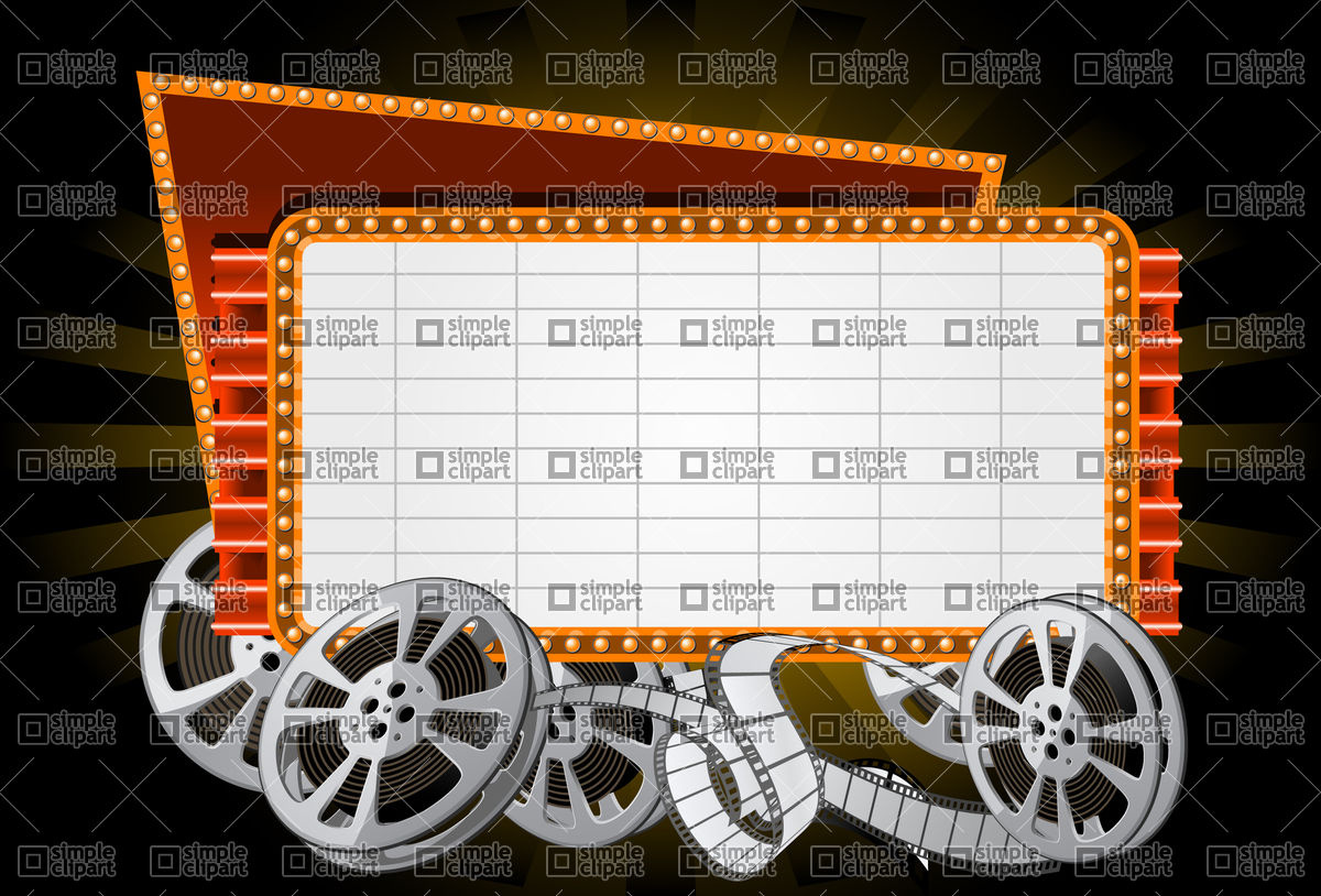 1200x814 Neon Electronic Movie Marquee With Film Reel Vector Image