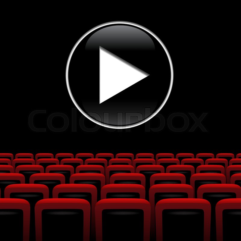 800x800 Movie Theater Background With Red Chairs And Play Symbol. Vector