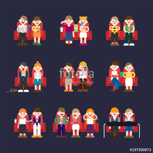 500x500 Audience Watching Movie In The Theatre. Vector Flat Design