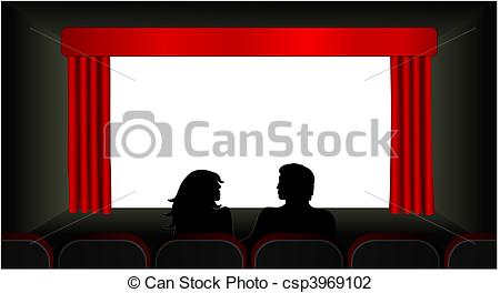 450x264 At The Movies Vector. Vector Illustration Of A Couple In The Front