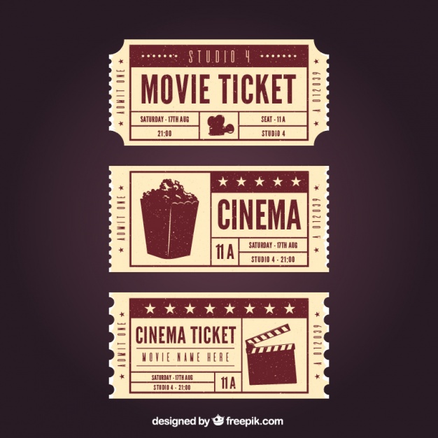 626x626 Three Retro Movie Tickets Vector Free Download