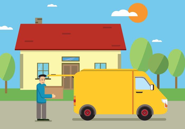 700x490 Free Male Worker Carrying Cardboard Boxes In Front Of Van