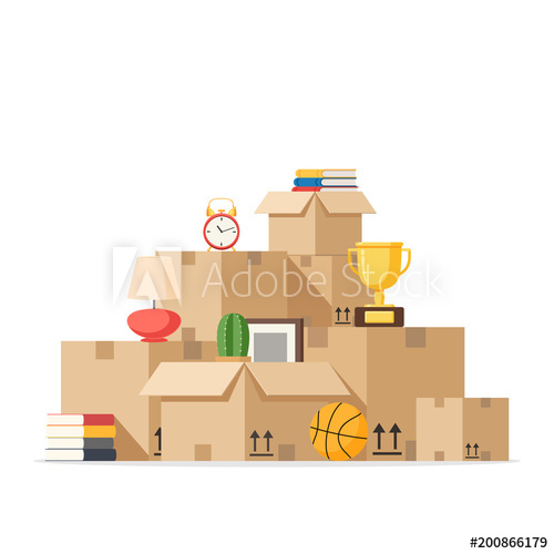 500x500 Moving With Boxes To New Home. Pile Of Stacked Cardboard Boxes