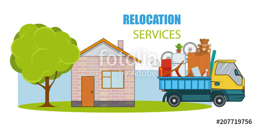 500x250 Relocation Service. Moving Concept.truck Is Transporting Things