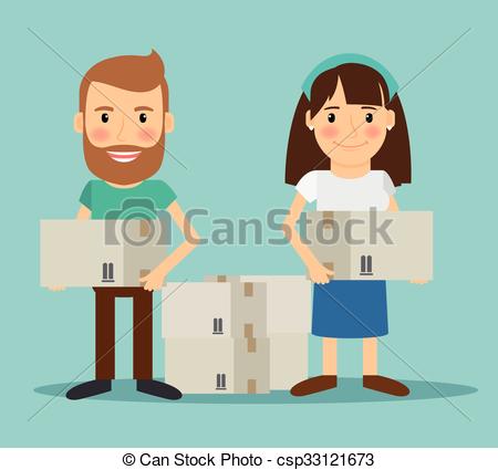 450x425 Young Couple Moving. Man And Woman With Boxes In Their Hands