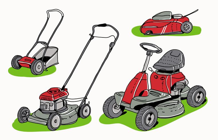 762x490 Red Lawn Mower Collection Hand Drawn Vector Illustration