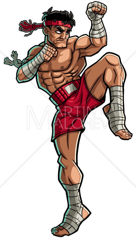570x998 Muay Thai Vector Cartoon Illustration. Muaythai Boxing Etsy