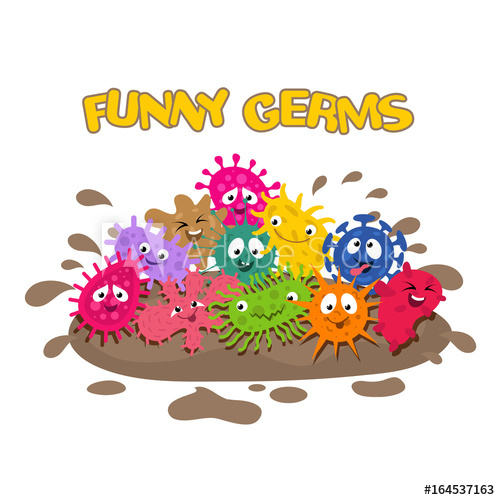 500x500 Funny Vector Germs. Cartoon Bacteria Splash In Mud Vector
