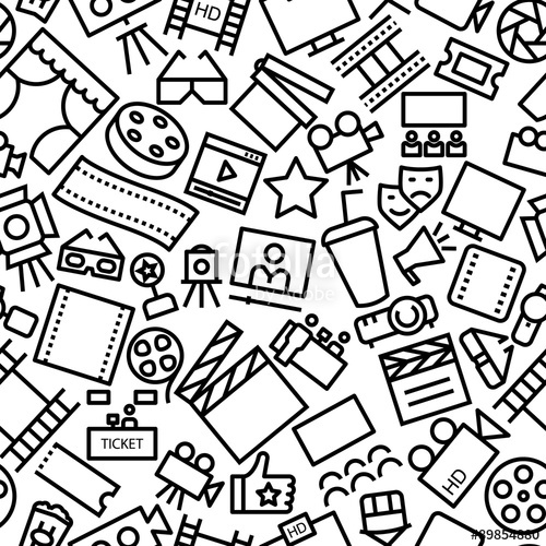 500x500 Multimedia Cinema Hand Drawn Seamless Icon Pattern Stock Image