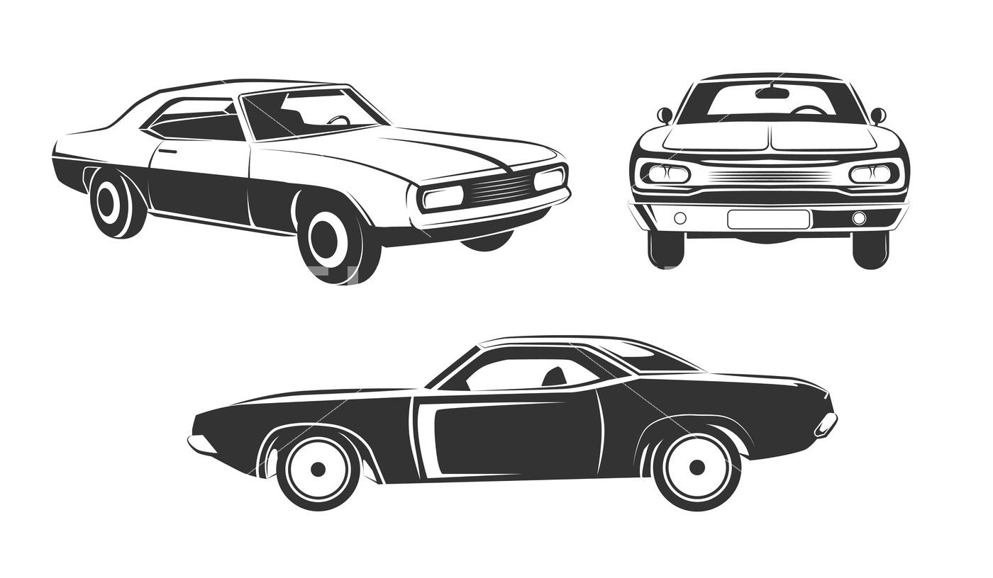 1400x816 Classic Retro Muscle Cars Vector Set By Microvector