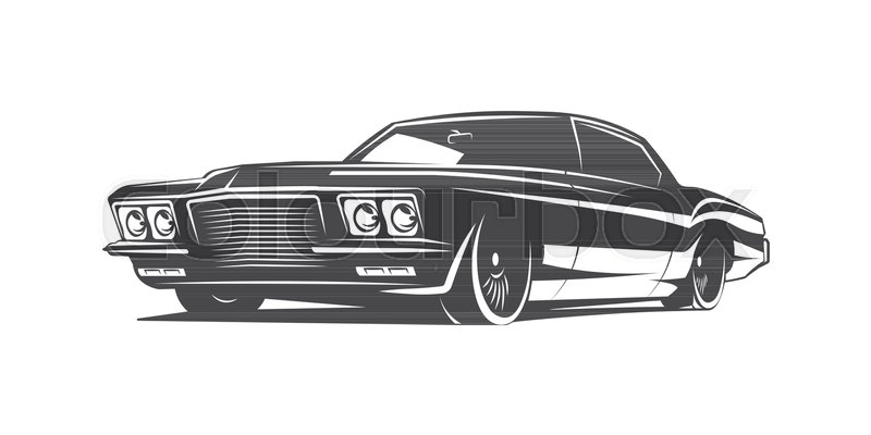 800x400 Muscle Car Black And White Vector Poster Illustration Stock