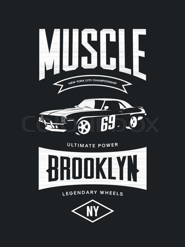 600x800 Vintage Muscle Car Vector Tee Shirt Logo Isolated On Dark