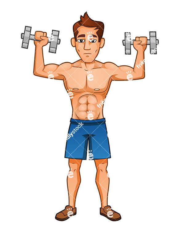 585x755 Muscular Man Performing Shoulder Press With Dumbbells